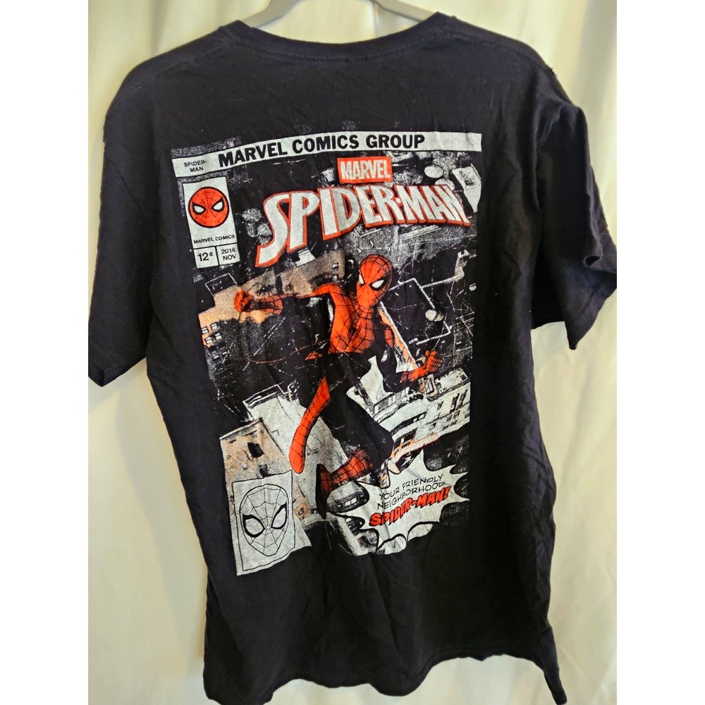 Marvel Spider-Man Black Graphic Print Tee Mens L Short Sleeve Crew Neck